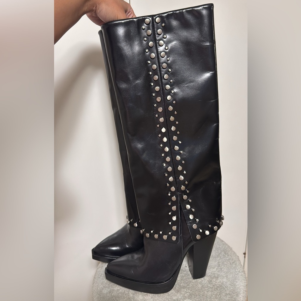 Vince Camuto Black Studded Knee-High Platform Heeled Boots
